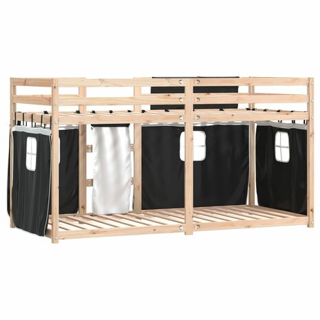 Stapelbed met gordijnen 90x200 cm grenenhout wit en zwart 7
