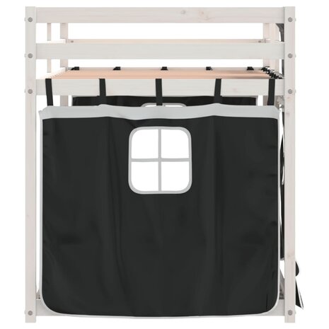 Stapelbed met gordijnen 90x190 cm grenenhout wit en zwart 6