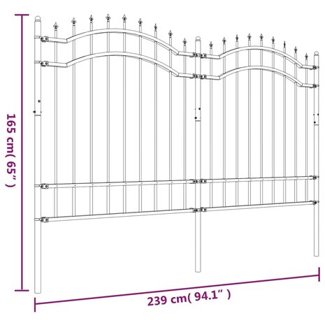 Tuinhek met spijlpunten 165 cm gepoedercoat staal zwart 6