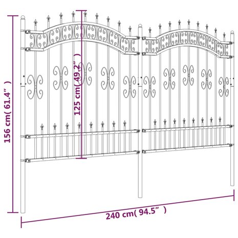 Tuinhek met spijlpunten 165 cm gepoedercoat staal zwart 6