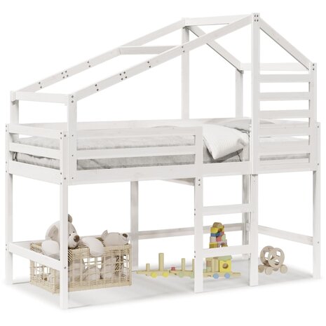 Halfhoogslaper met ladder en bedhuis grenenhout wit 80x200 cm 2