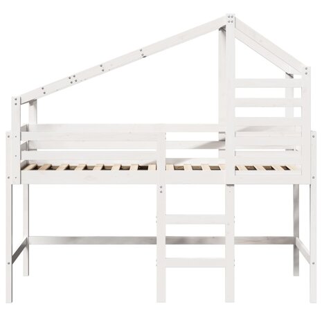 Halfhoogslaper met ladder en bedhuis grenenhout wit 80x200 cm 4