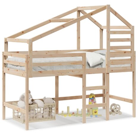Halfhoogslaper met ladder en bedhuis grenenhout 90x190 cm 2