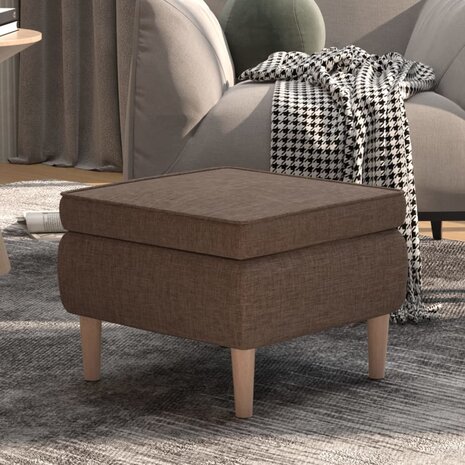 Kruk met houten poten stof taupe 1