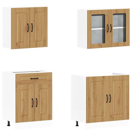 4-delige Keukenkastenset Kalmar bewerkt hout artisanaal eiken 4