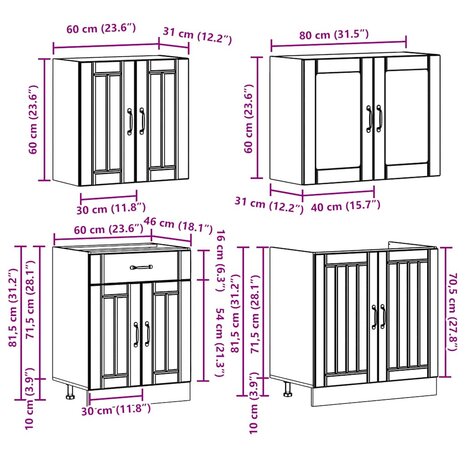 4-delige Keukenkastenset Kalmar bewerkt hout oud houtkleurig 8