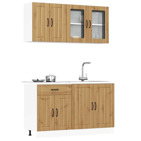 4-delige Keukenkastenset Kalmar bewerkt hout artisanaal eiken 1