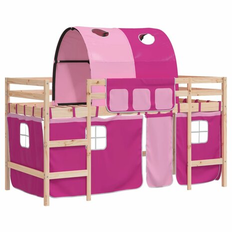 Kinderhoogslaper met tunnel 90x190 cm massief grenenhout roze 2