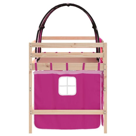 Kinderhoogslaper met tunnel 90x190 cm massief grenenhout roze 8