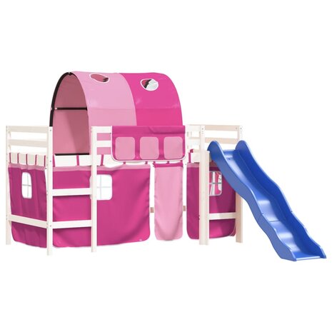 Kinderhoogslaper met tunnel 80x200 cm massief grenenhout roze 4