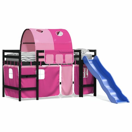 Kinderhoogslaper met tunnel 80x200 cm massief grenenhout roze 2