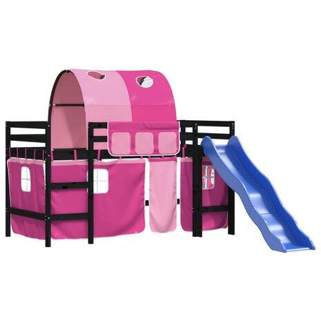 Kinderhoogslaper met tunnel 80x200 cm massief grenenhout roze 4