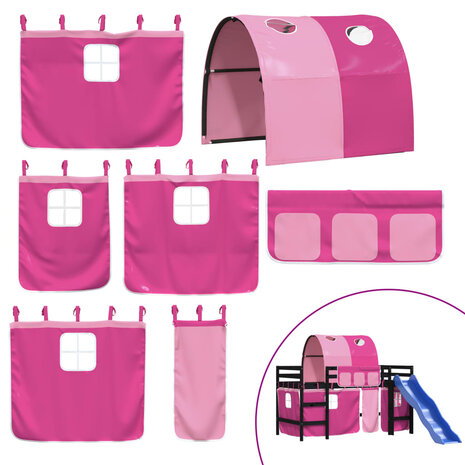 Kinderhoogslaper met tunnel 80x200 cm massief grenenhout roze 8
