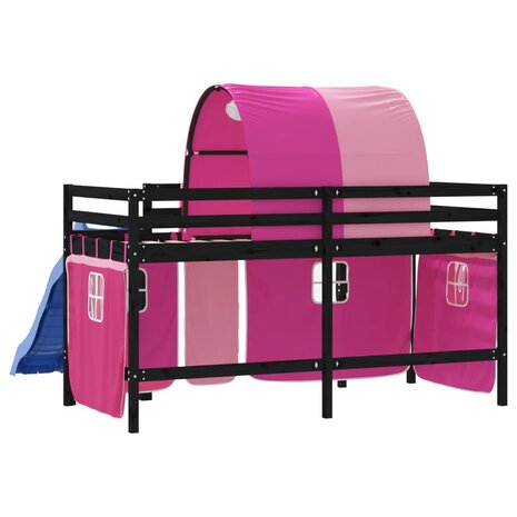 Kinderhoogslaper met tunnel 90x190 cm massief grenenhout roze 7