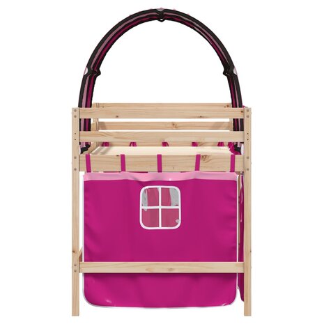 Kinderhoogslaper met tunnel 90x200 cm massief grenenhout roze 5