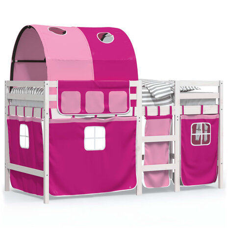 Kinderhoogslaper met tunnel 90x200 cm massief grenenhout roze 2