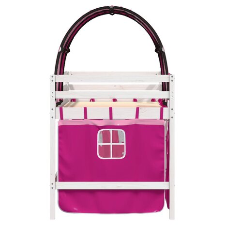 Kinderhoogslaper met tunnel 90x200 cm massief grenenhout roze 5