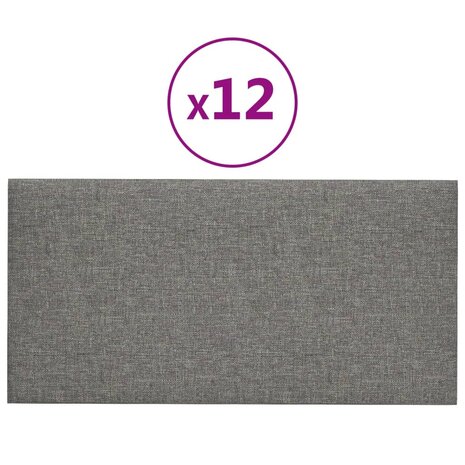 Wandpanelen 12 st 0,54 m² 30x15 cm stof lichtgrijs 2