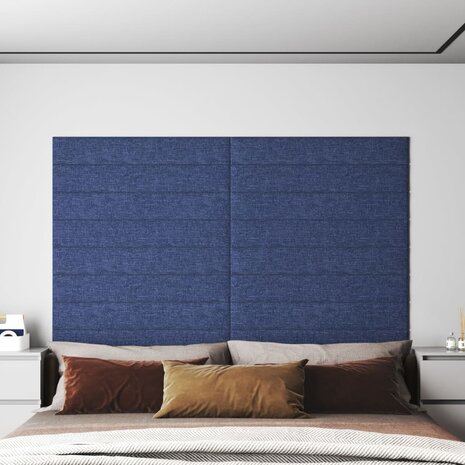 Wandpanelen 12 st 1,62 m² 90x15 cm stof blauw 1