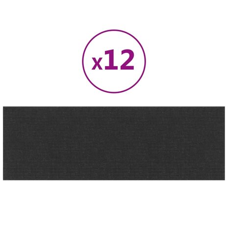 Wandpanelen 12 st 3,24 m² 90x30 cm stof zwart 2