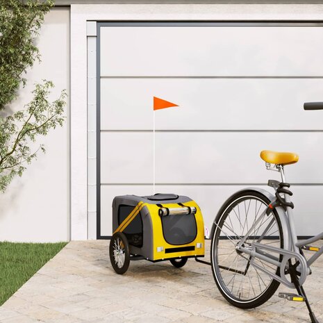Hondenfietstrailer oxford stof en ijzer geel en grijs 1