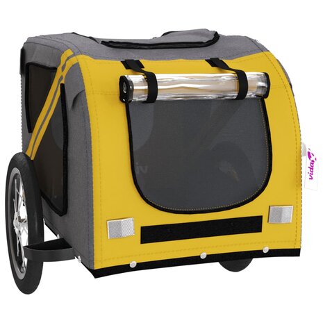 Hondenfietstrailer oxford stof en ijzer geel en grijs 5