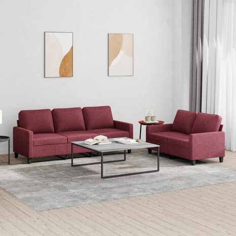 2-delige Loungeset met kussens stof wijnrood 1