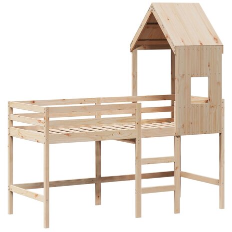 Halfhoogslaper met ladder en bedhuis grenenhout 90x200 cm 3