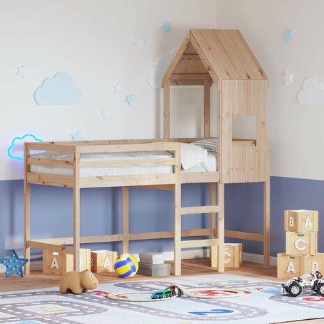 Halfhoogslaper met ladder en bedhuis grenenhout 90x190 cm 1