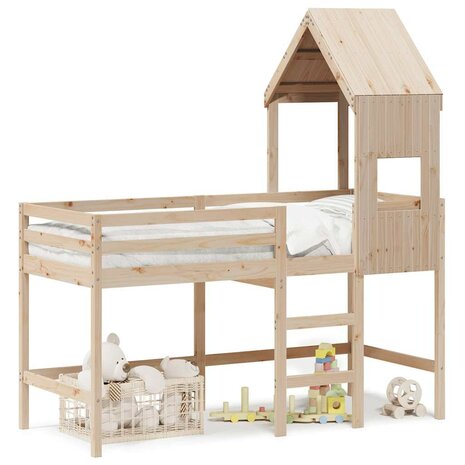 Halfhoogslaper met ladder en bedhuis grenenhout 90x190 cm 2