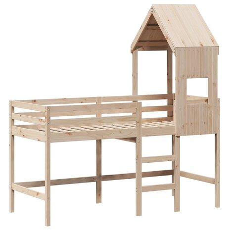 Halfhoogslaper met ladder en bedhuis grenenhout 90x190 cm 3
