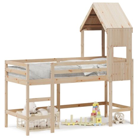 Halfhoogslaper met ladder en bedhuis grenenhout 90x190 cm 2