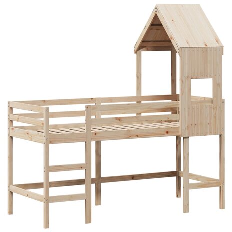 Halfhoogslaper met ladder en bedhuis grenenhout 90x190 cm 3