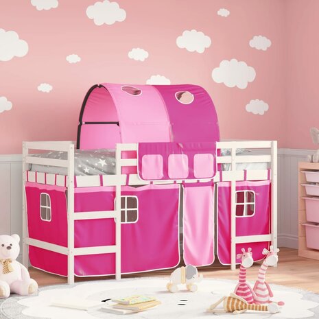 Kinderhoogslaper met tunnel 80x200 cm massief grenenhout roze 1