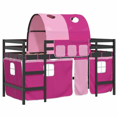 Kinderhoogslaper met tunnel 90x200 cm massief grenenhout roze 2