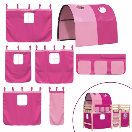Kinderhoogslaper met tunnel 90x190 cm massief grenenhout roze 7