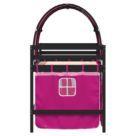 Kinderhoogslaper met tunnel 90x190 cm massief grenenhout roze 5