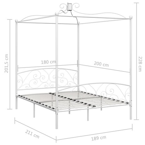 Hemelbedframe metaal wit 180x200 cm 6
