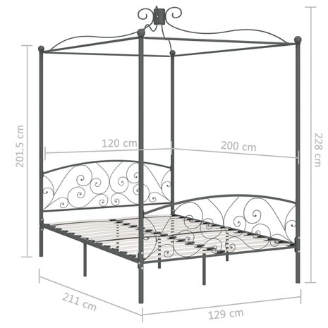 Hemelbedframe metaal grijs 120x200 cm 6