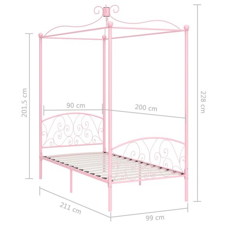 Hemelbedframe metaal roze 90x200 cm 6