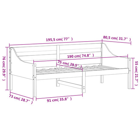 Slaapbank zonder matras 75x190 cm massief grenenhout wit 9