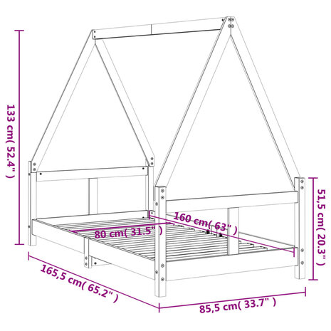Kinderbedframe 80x160 cm massief grenenhout 9