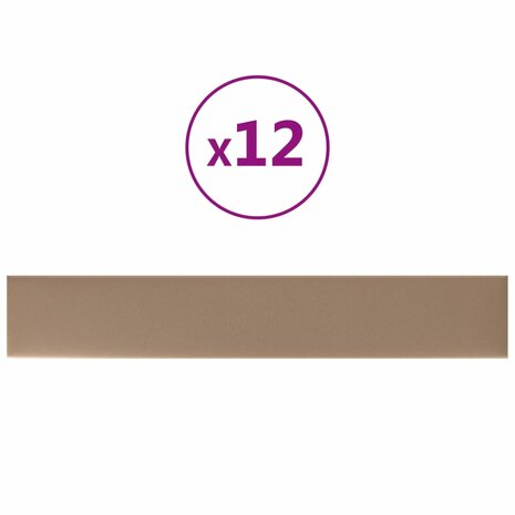 Wandpanelen 12 st 1,62 m² 90x15 cm kunstleer cappuccinokleurig 2