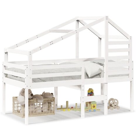 Hoogslaper met bedhuis 75x190 cm massief grenenhout wit 2