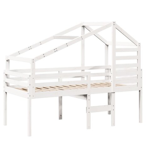 Hoogslaper met bedhuis 75x190 cm massief grenenhout wit 3