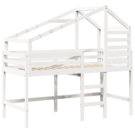 Halfhoogslaper met ladder en bedhuis grenenhout wit 90x190 cm 3