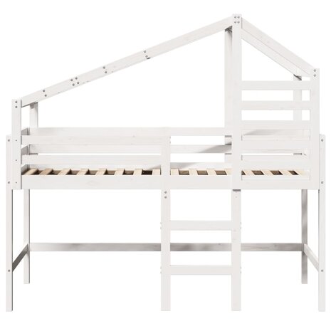 Halfhoogslaper met ladder en bedhuis grenenhout wit 90x190 cm 4