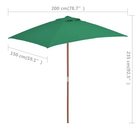 Parasol met houten paal 150x200 cm groen 9