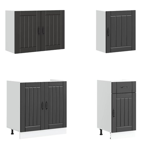 7-delige Keukenkastenset Lucca bewerkt hout zwart 4