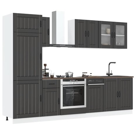 8-delige Keukenkastenset Kalmar bewerkt hout zwart 1